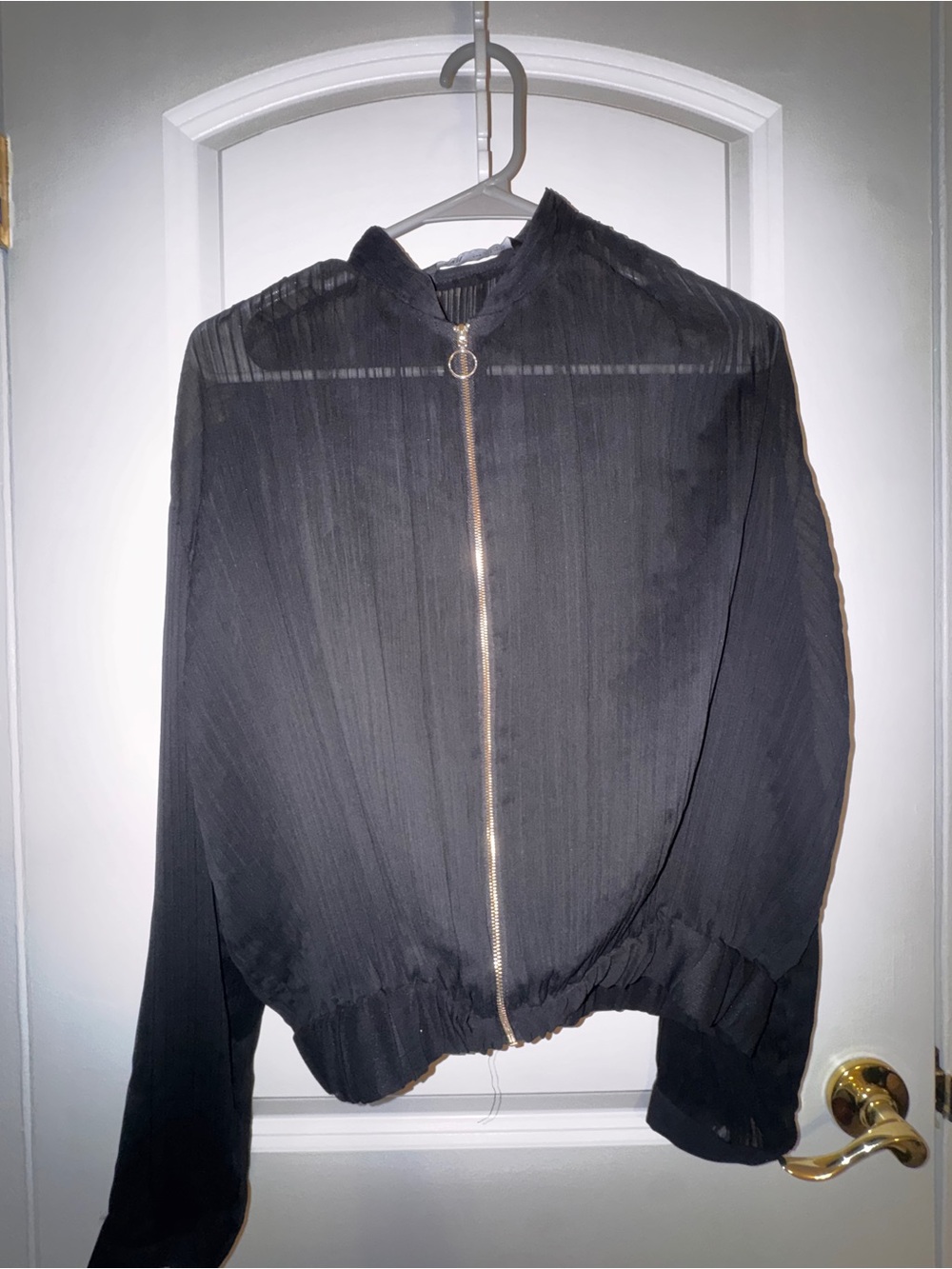 Zara Black Lightweight Pleated Bomber Jacket